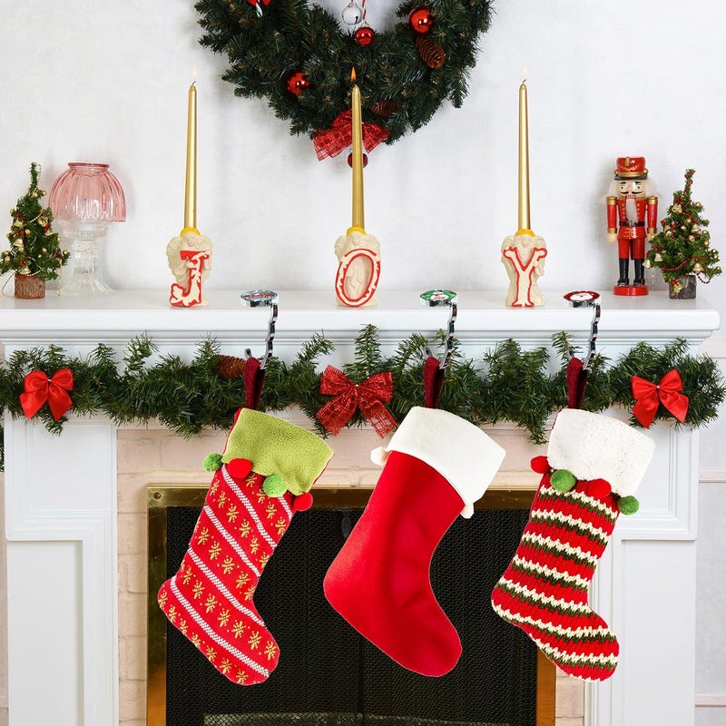 BEAVOING EAVOING Christmas Stocking Holders for Mantle Set 3, Non-Slip & Foldable Mantle Hooks for Stockings Hangers Xmas Mixed Pattern for Fireplace Christmas Decor Party Decoration - Image 2